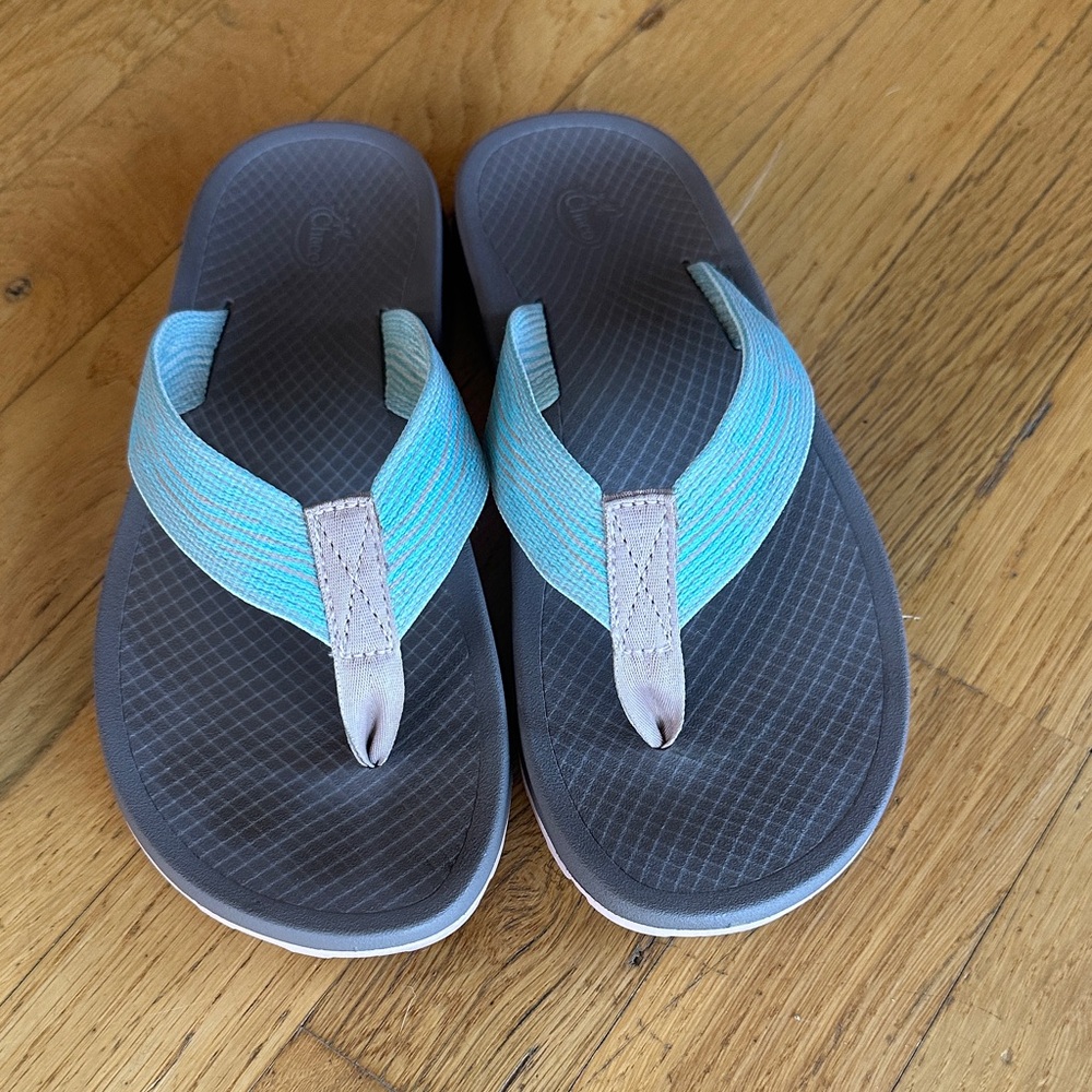 Chaco Women's Flip Flop Sandals - Gray Sole with Aqua Straps